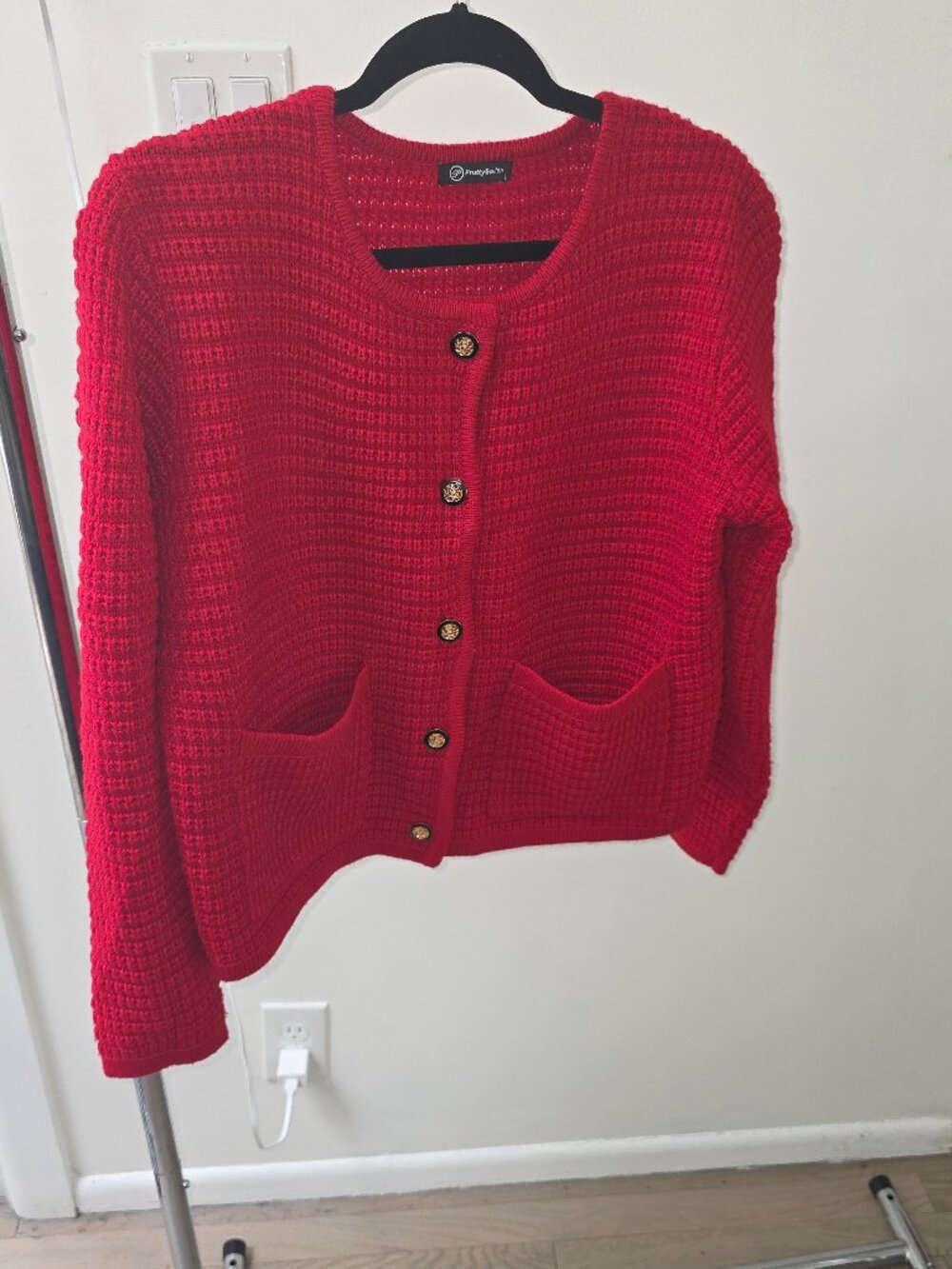 Red knit button cardigan